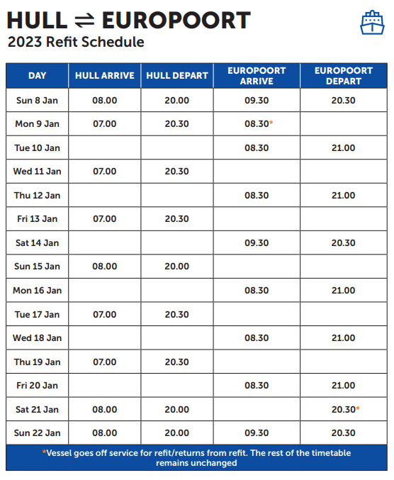 hull - europoort 2023 refit schedule