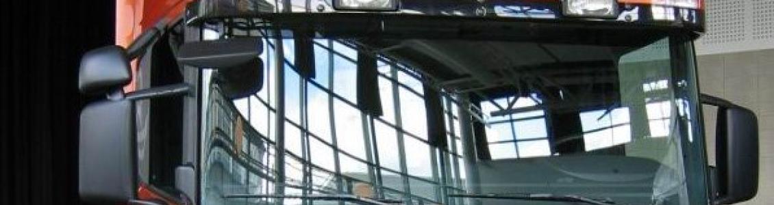 windshield of a HGV lorry ready to leave freight depot