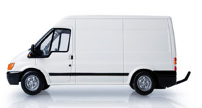 white van representing small courier potentially for movement of freight